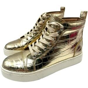 STEVE MADDEN Men 7 Women 9 Shiny Metallic Gold High Top Sneaker Boots Promoter-C